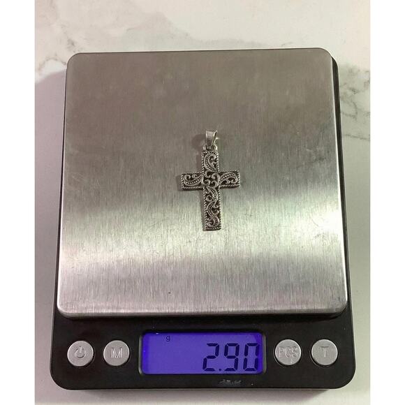 Sterling Silver Filigree Scrollwork Cross Pendant STS Indonesia 925 - Picture 5 of 5